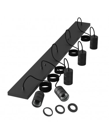 Calex Retro Pendel langwerpige plafondplaat zwart met 5 fittingen E27